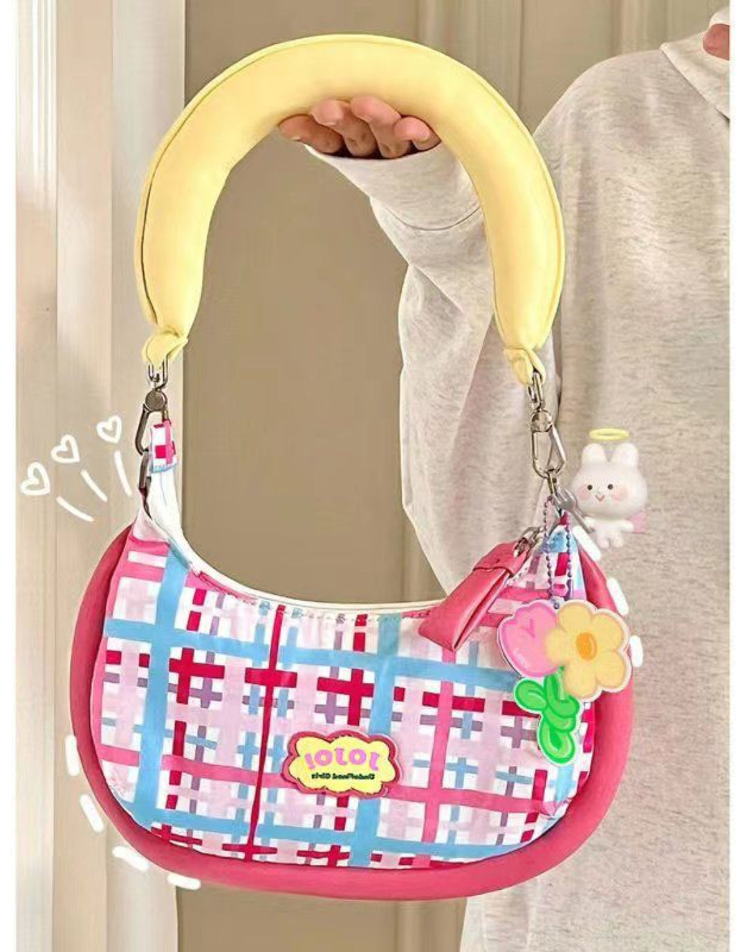 Cute Underarm Bag&Shoulder Bag Dopamine Pink y2k Bag Banana Handle Design