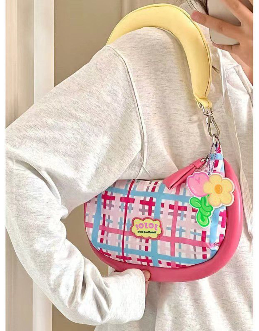 Cute Underarm Bag&Shoulder Bag Dopamine Pink y2k Bag Banana Handle Design