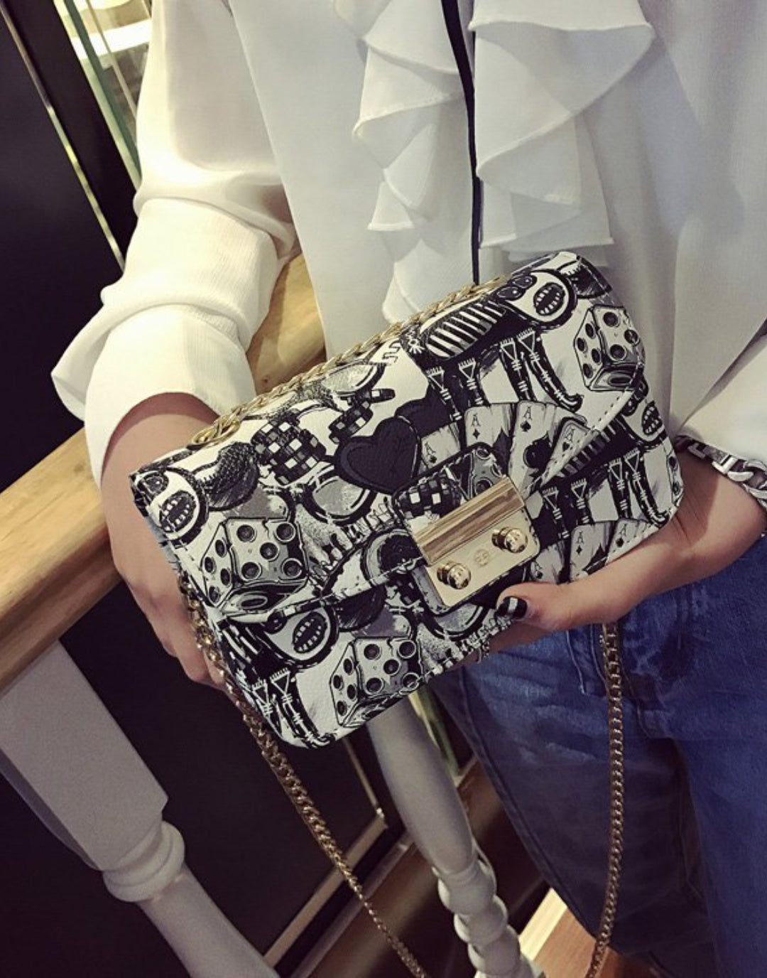 Yenesy Graffiti Lock Chain Shoulder Crossbody Bag-Hot Sale