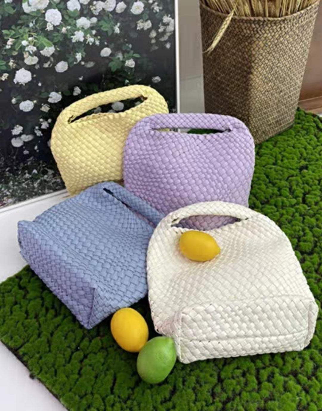 Women Vegan Leather Hand Woven Tote Handbag With Inner Bag