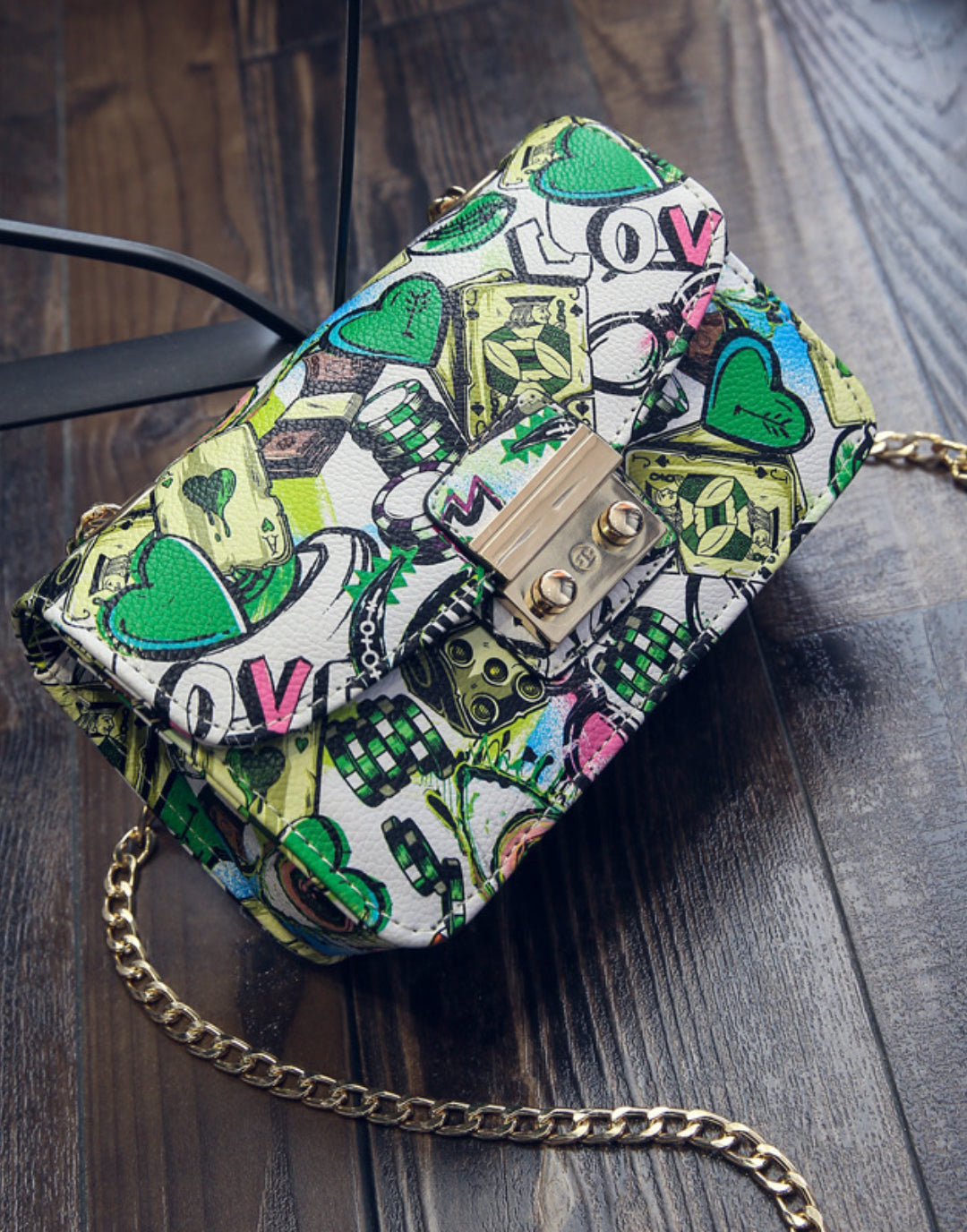 Yenesy Graffiti Lock Chain Shoulder Crossbody Bag-Hot Sale