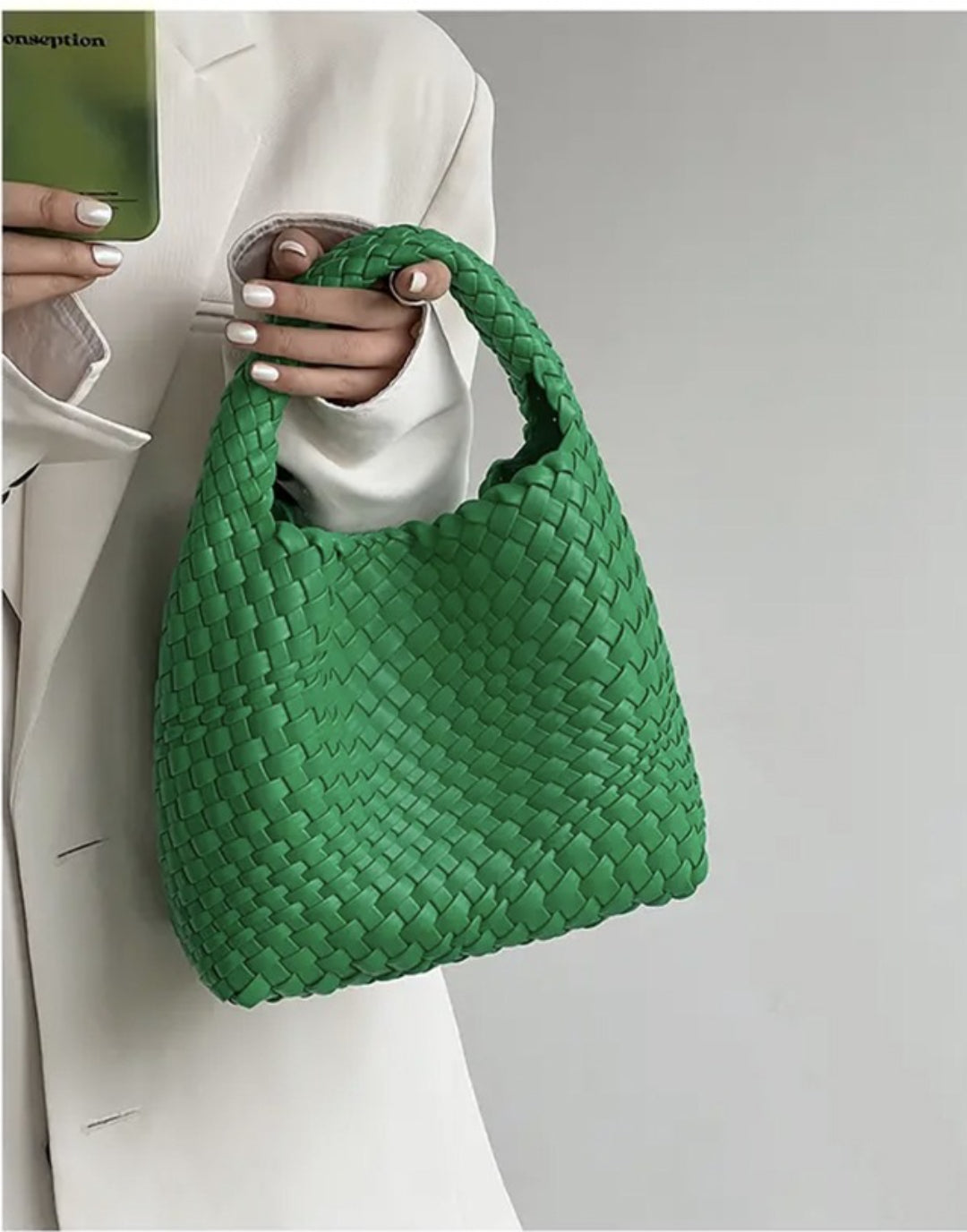 Women Vegan Leather Hand Woven Tote Handbag With Inner Bag