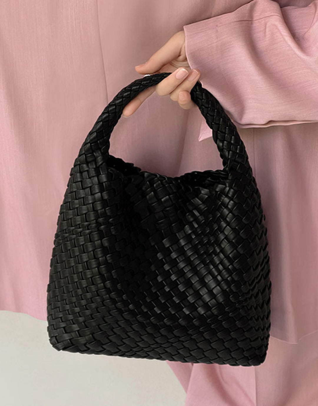 Women Vegan Leather Hand Woven Tote Handbag With Inner Bag