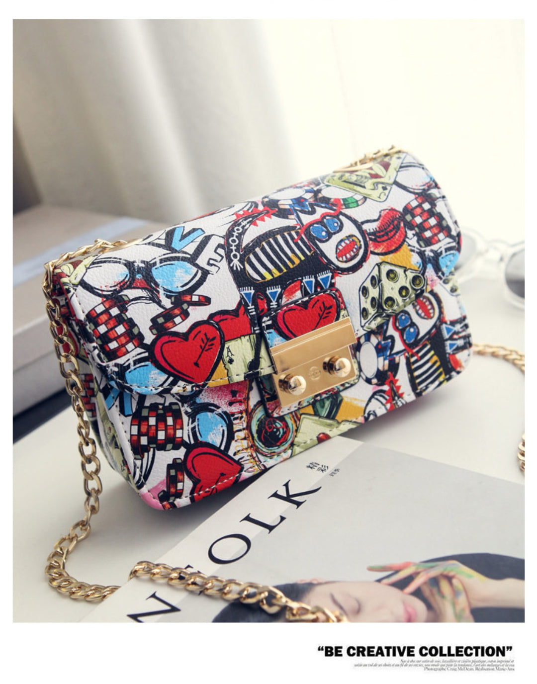 Yenesy Graffiti Lock Chain Shoulder Crossbody Bag-Hot Sale