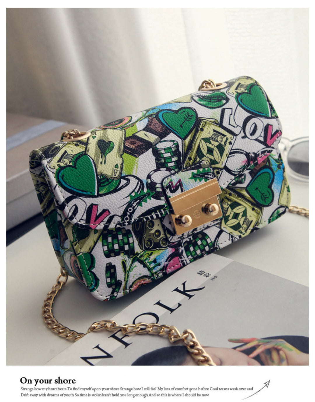 Yenesy Graffiti Lock Chain Shoulder Crossbody Bag-Hot Sale