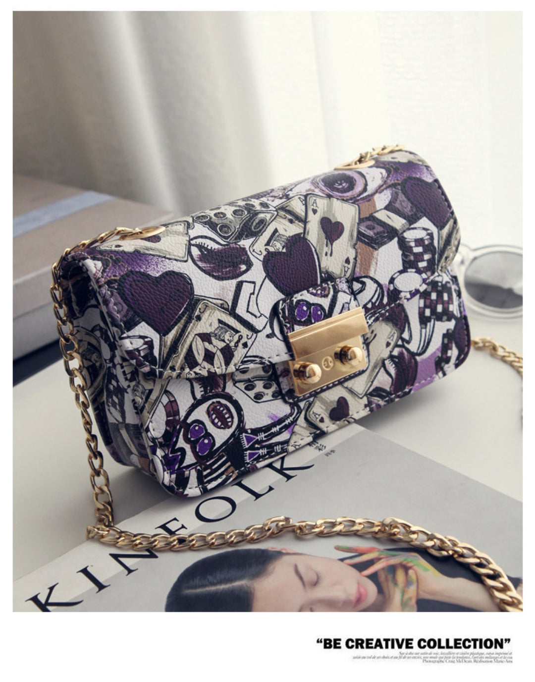 Yenesy Graffiti Lock Chain Shoulder Crossbody Bag-Hot Sale