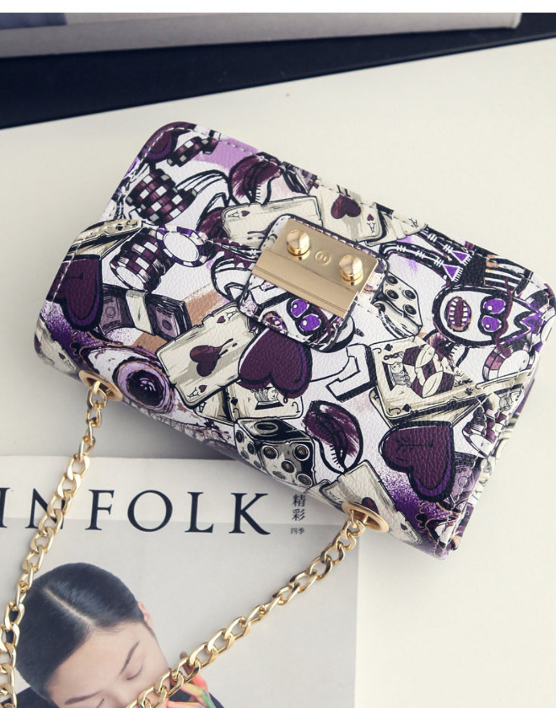 Yenesy Graffiti Lock Chain Shoulder Crossbody Bag-Hot Sale