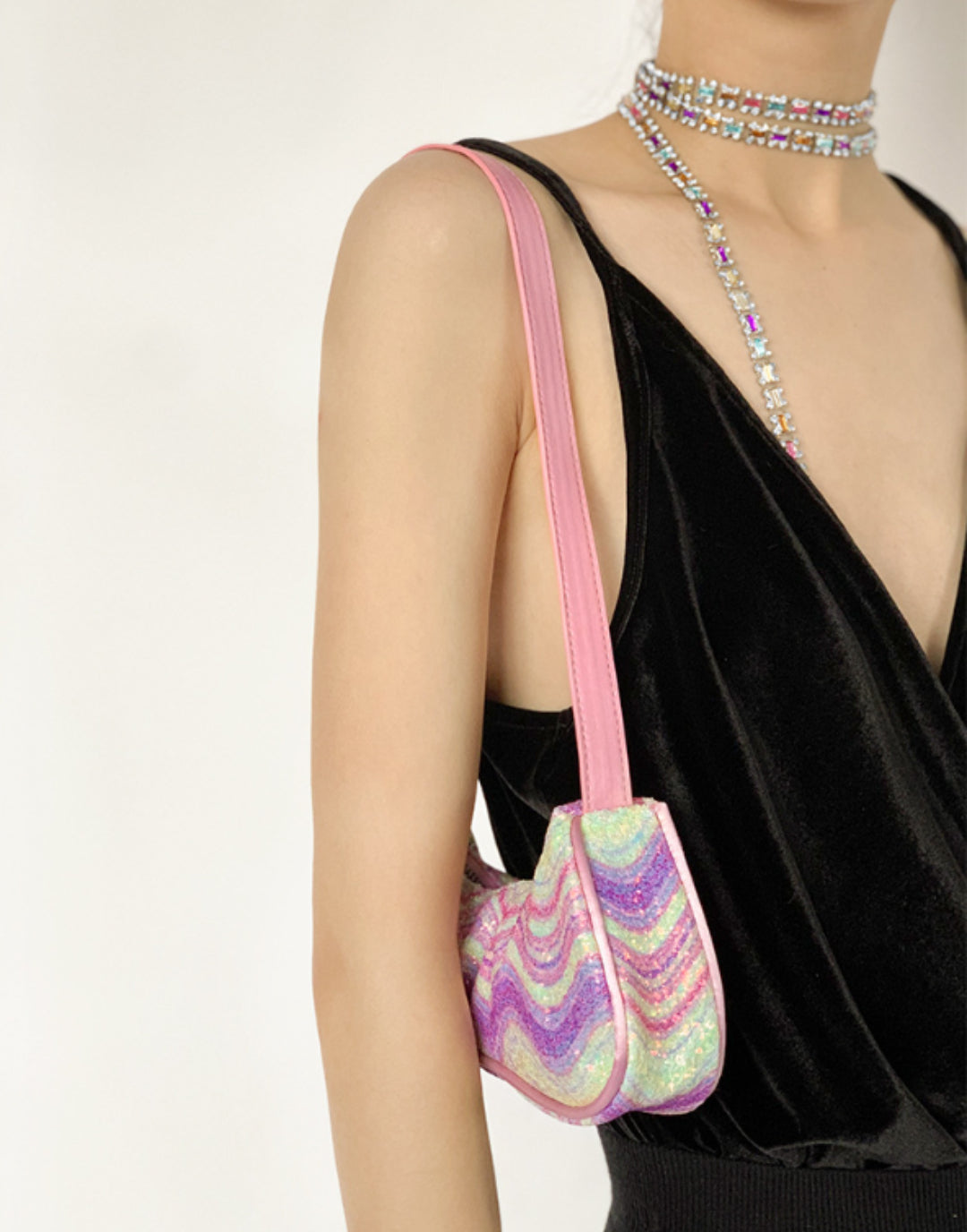 Retro pink Underarm bag bling small bags