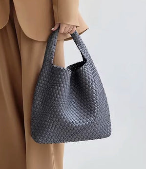 Women Vegan Leather Hand Woven Tote Handbag With Inner Bag