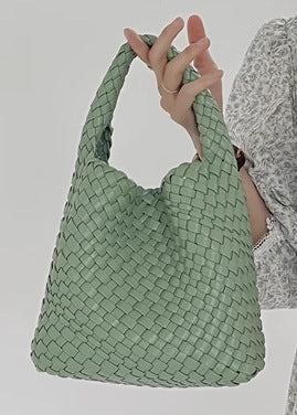 Women Vegan Leather Hand Woven Tote Handbag With Inner Bag