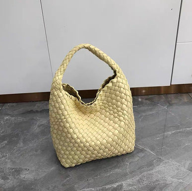 Women Vegan Leather Hand Woven Tote Handbag With Inner Bag