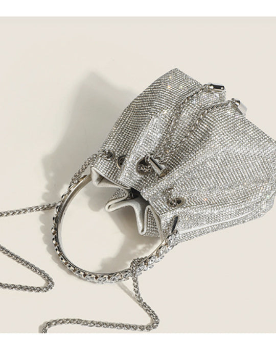 Artificial Crystal Handle&Crossbody Bucket Bag