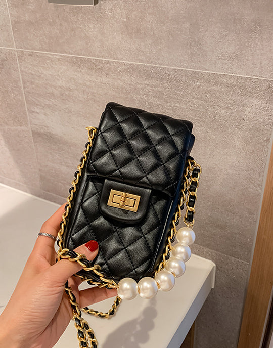 Pearl Chain Design Mini Phone Bag