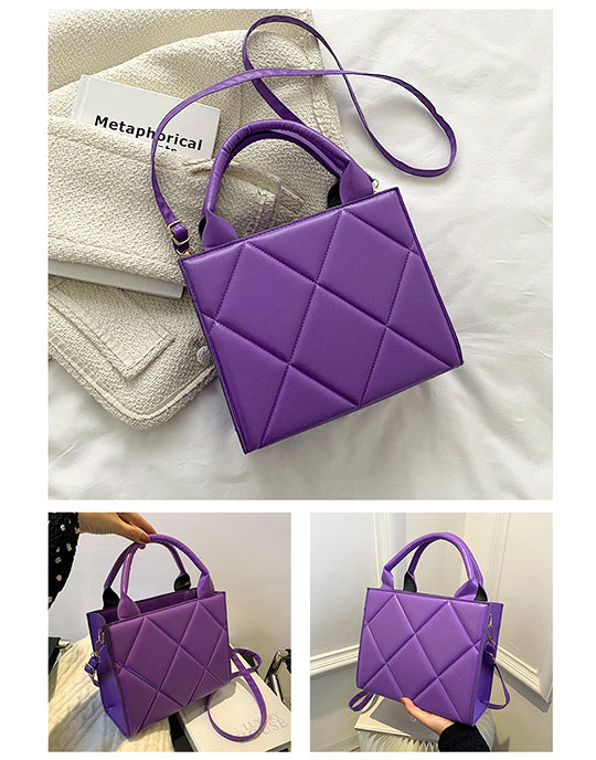 Rhombus Design Top Handle&Crossbody Leather Bag