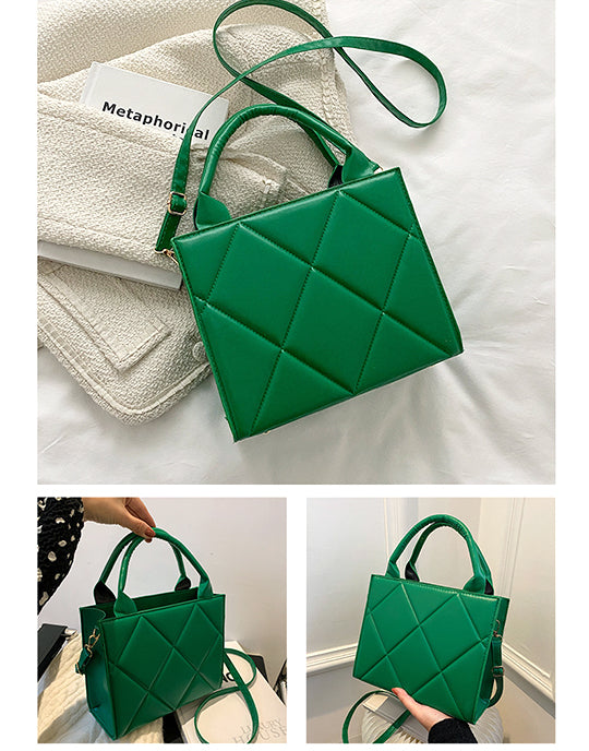 Rhombus Design Top Handle&Crossbody Leather Bag