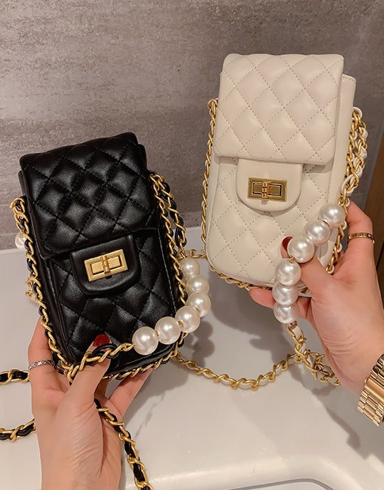 Pearl Chain Design Mini Phone Bag