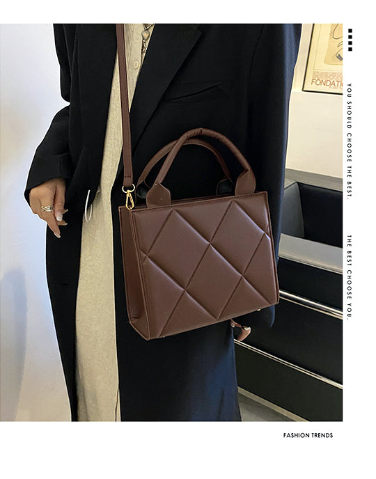 Rhombus Design Top Handle&Crossbody Leather Bag