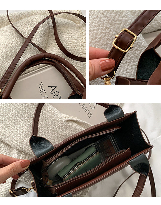 Rhombus Design Top Handle&Crossbody Leather Bag