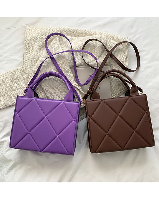 Rhombus Design Top Handle&Crossbody Leather Bag