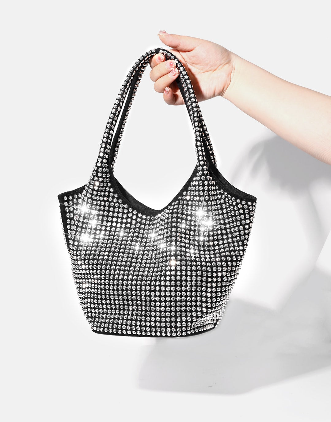 Rhinestone Rivets Handle Bag Chic Purse Bag