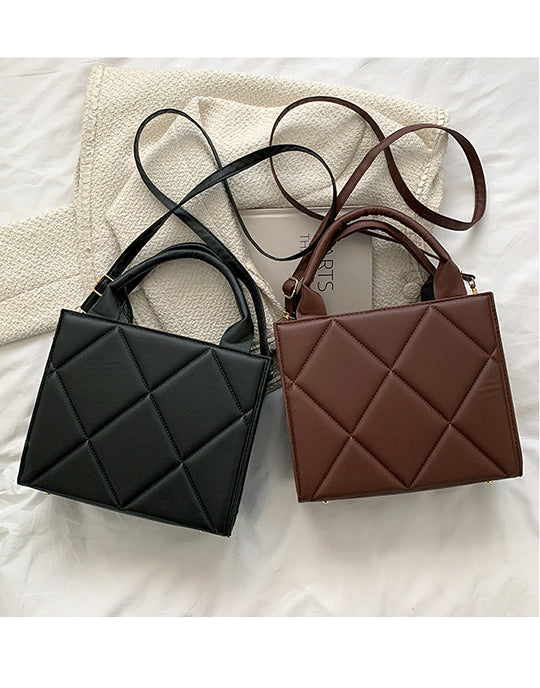 Rhombus Design Top Handle&Crossbody Leather Bag