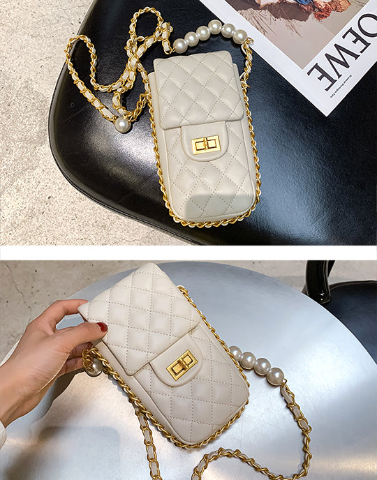 Pearl Chain Design Mini Phone Bag