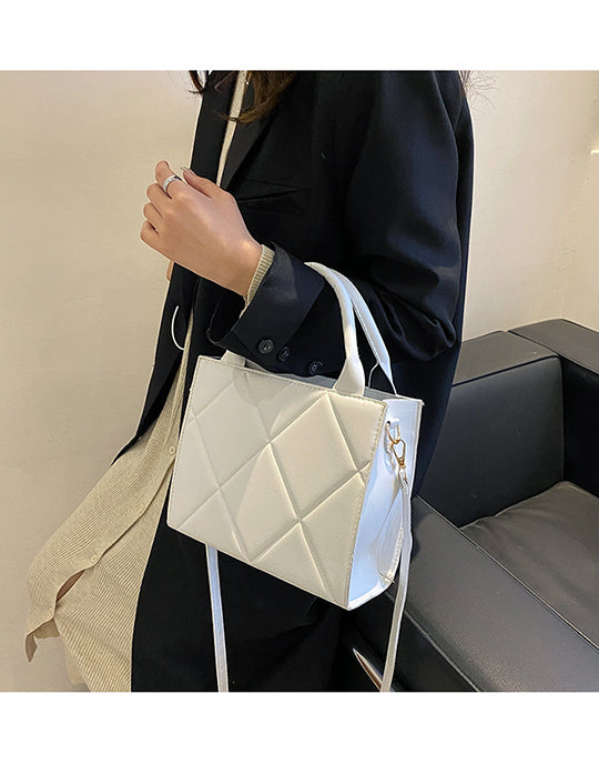 Rhombus Design Top Handle&Crossbody Leather Bag